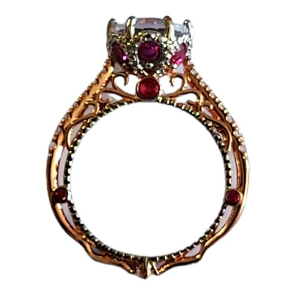 Rose Gold Red White Round Cubic Zirconia Embellished Solitaire Size 5 6 7 - Picture 10 of 13